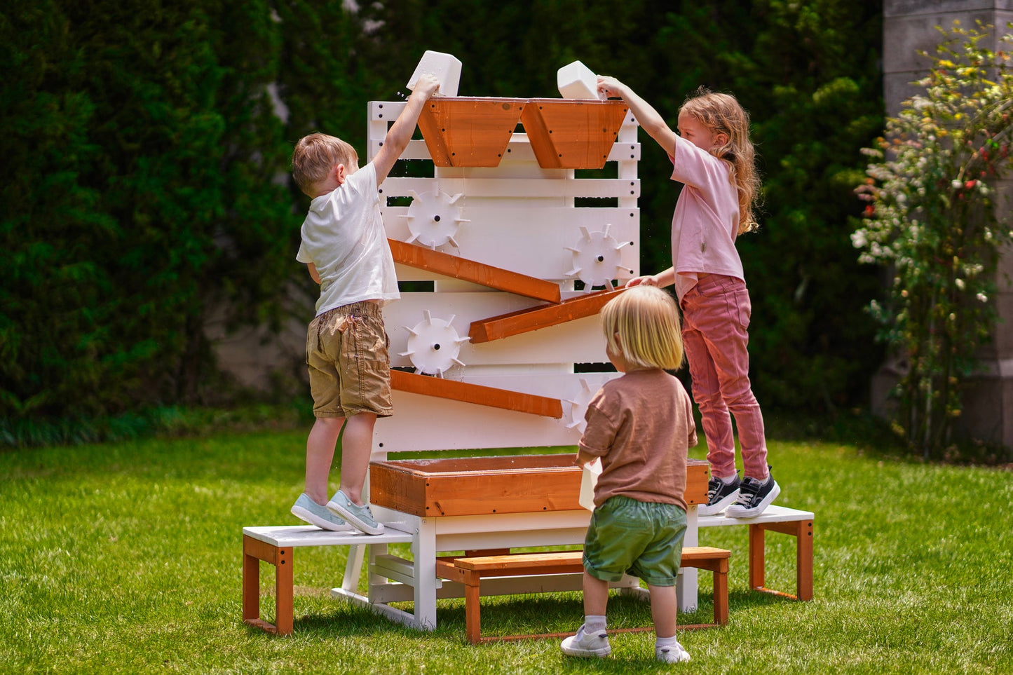 Avenlur Large Eco-Friendly Wooden Water Table – Multi-Level Sensory Play with Water Wheels & Tabletop