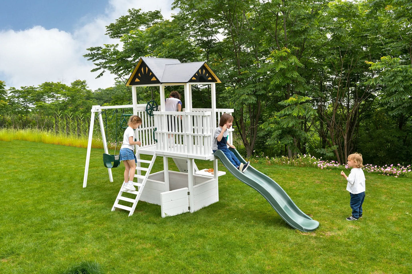 Avenlur Craftsman - Eco-Friendly Wooden Modern Backyard Outdoor Swing Set