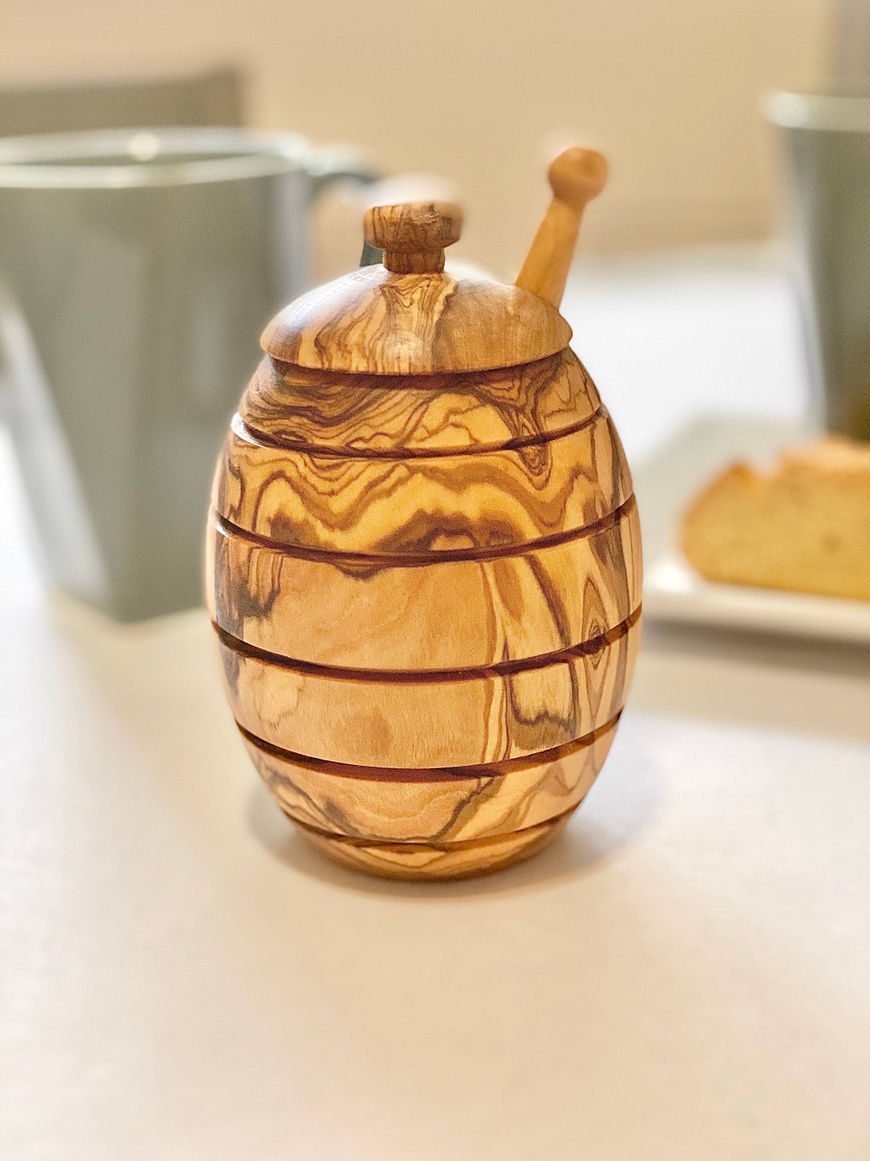 Olive Wood Honey Jar - Thumbnail 2
