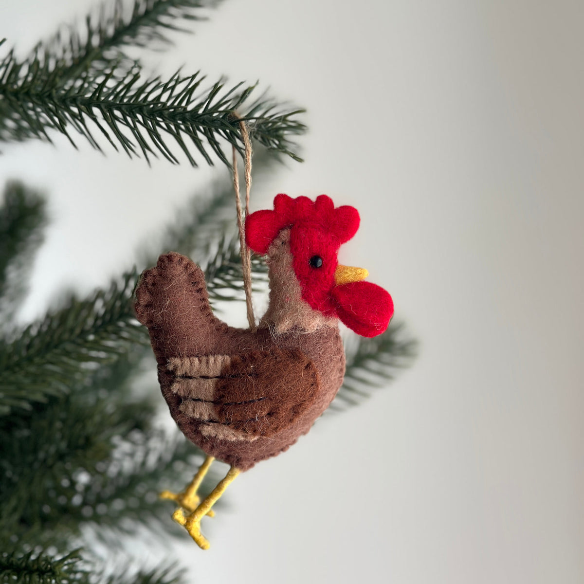 Brown Rooster Ornament – Handmade Wool Felt Holiday Decor