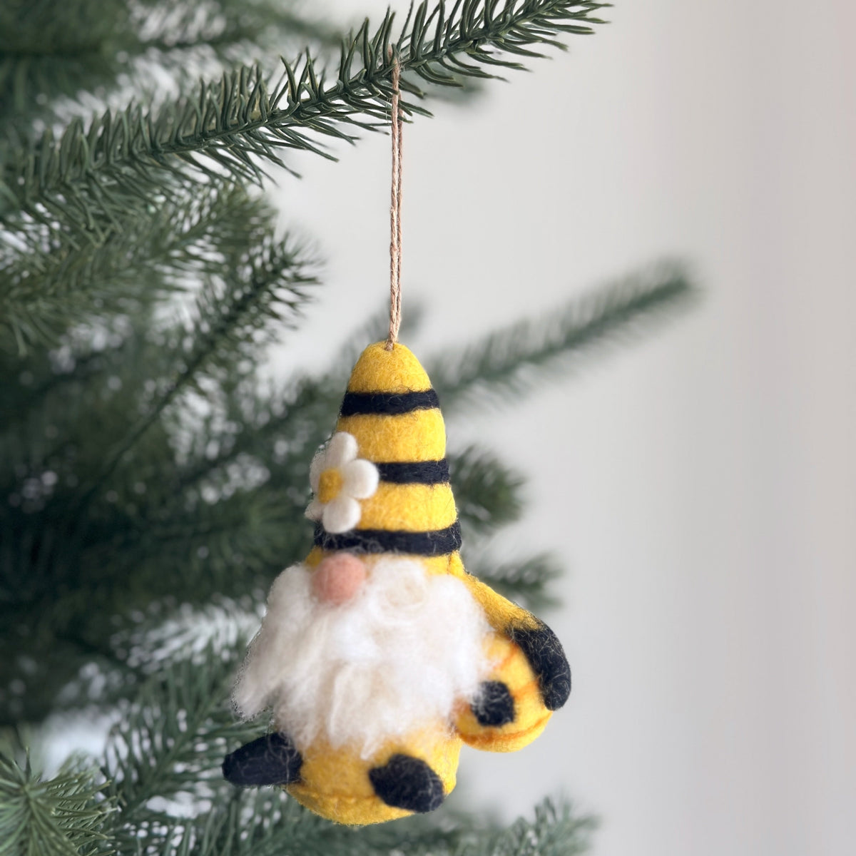 Bumblebee Gnome Ornament – Handmade Wool Felt Holiday Decor