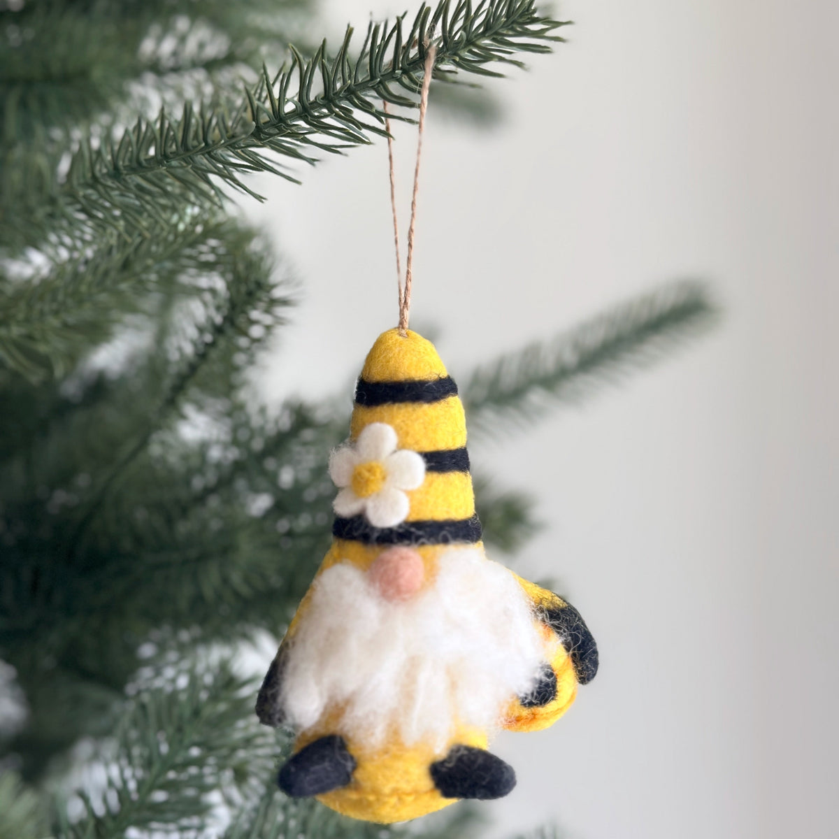 Bumblebee Gnome Ornament – Handmade Wool Felt Holiday Decor