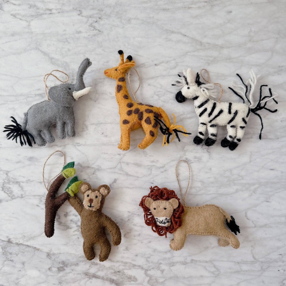 Safari Animals Christmas Ornament Set of 5 – Handmade Wool Felt Holiday Decor