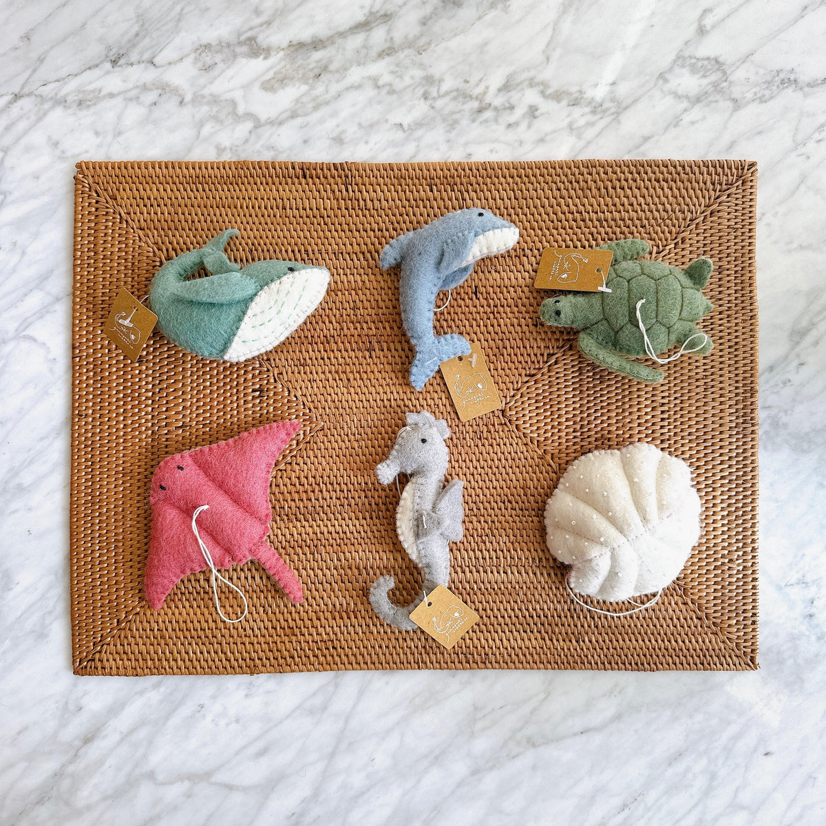 Ocean Creatures Christmas Ornament Set of 6 – Handmade Wool Felt Holiday Decor