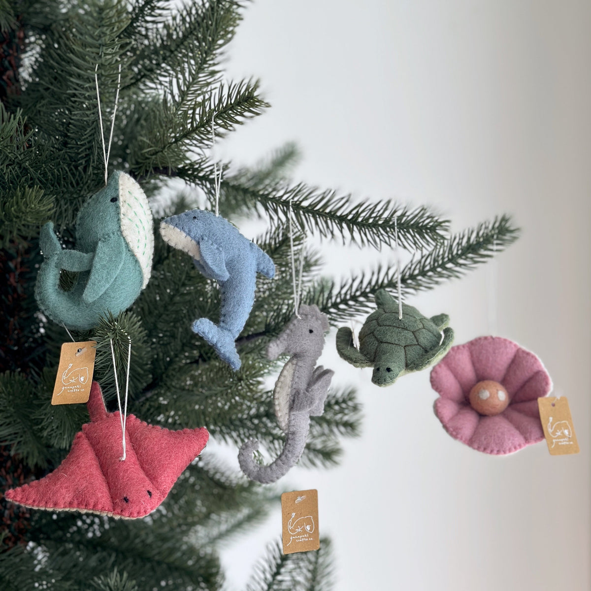 Ocean Creatures Christmas Ornament Set of 6 – Handmade Wool Felt Holiday Decor