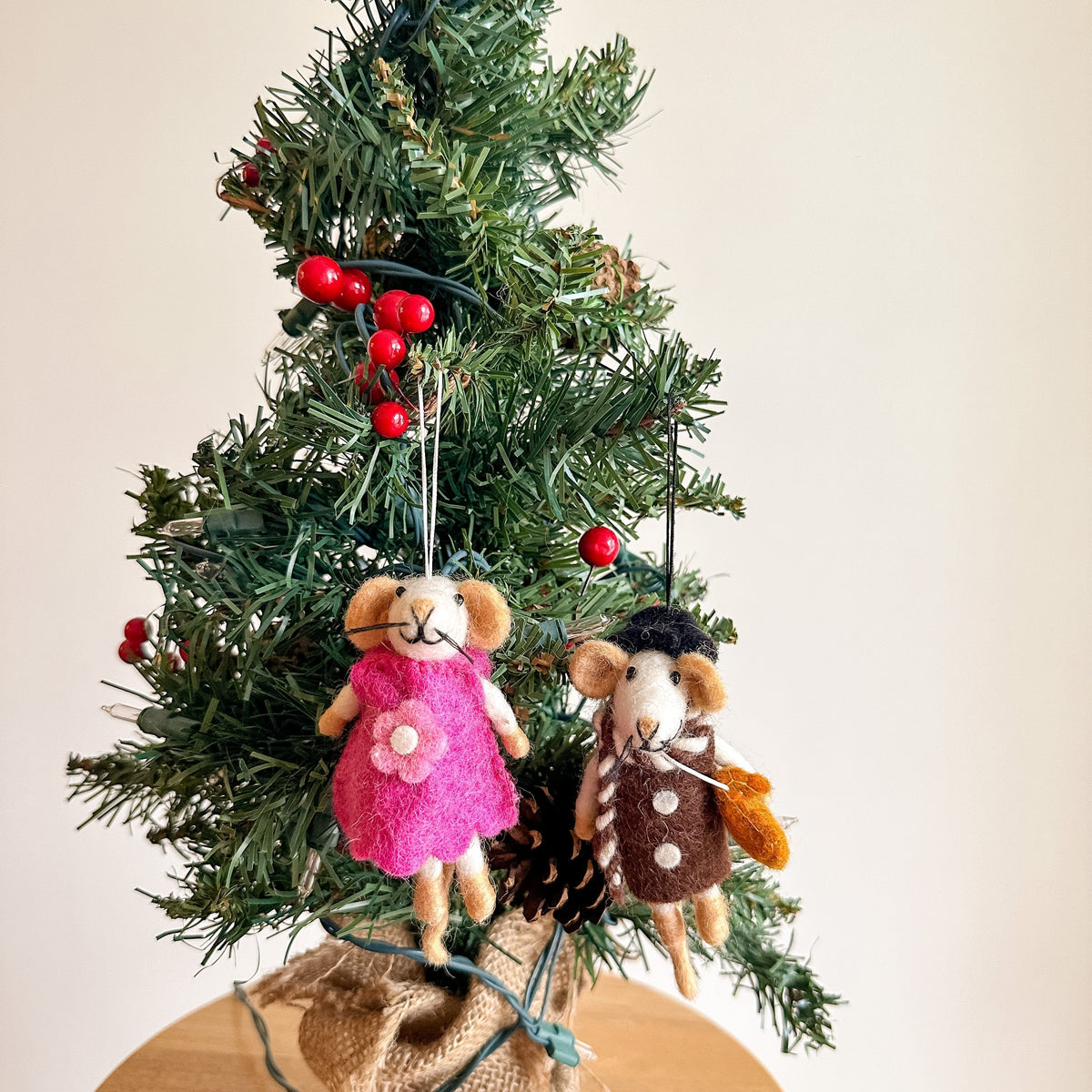 Little Sister & Little Brother Mice Christmas Ornament Set of 2 – Handmade Wool Felt