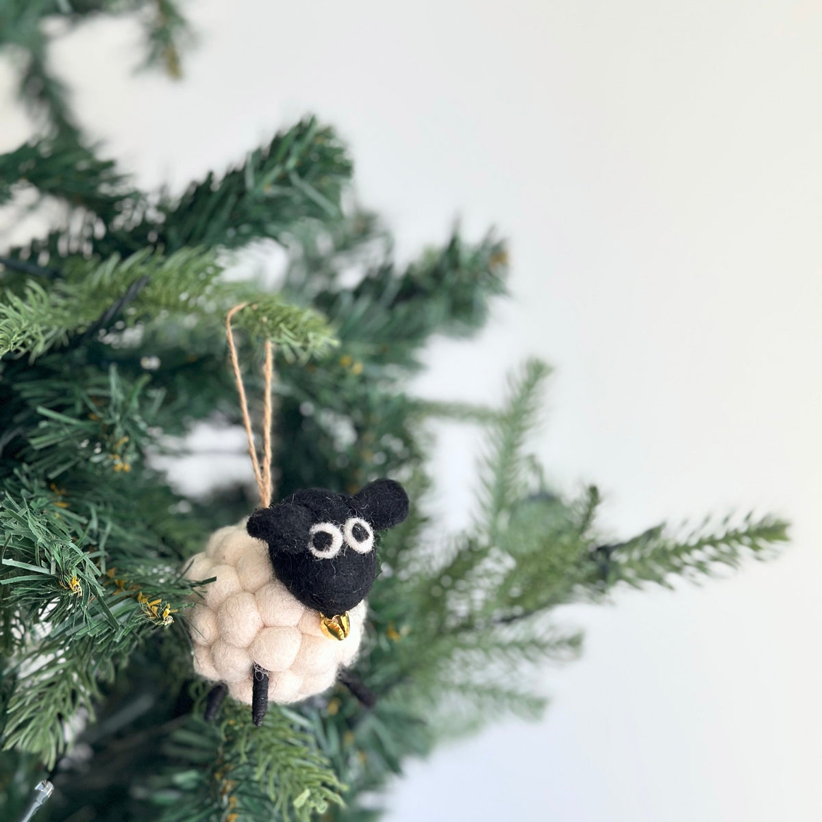 Mini Pompom Sheep Christmas Ornament Set of 2 – Handmade Wool Felt