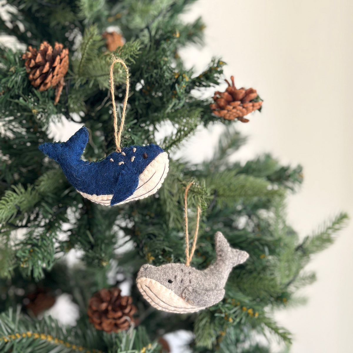 Whales Christmas Ornament Set of 2 – Handmade Wool Felt Holiday Decor