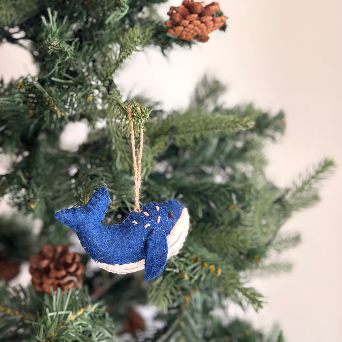 Whales Christmas Ornament Set of 2 – Handmade Wool Felt Holiday Decor
