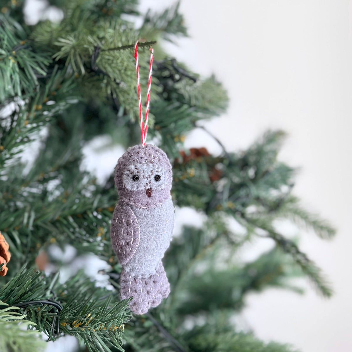 Hand-Stitched Owl Ornament Set of 3 – Handmade Wool Felt Holiday Decor