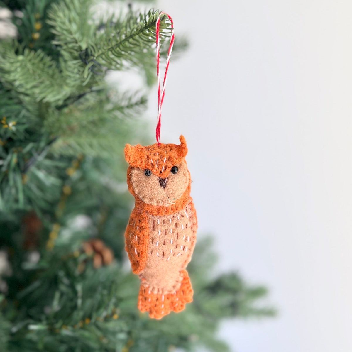 Hand-Stitched Owl Ornament Set of 3 – Handmade Wool Felt Holiday Decor