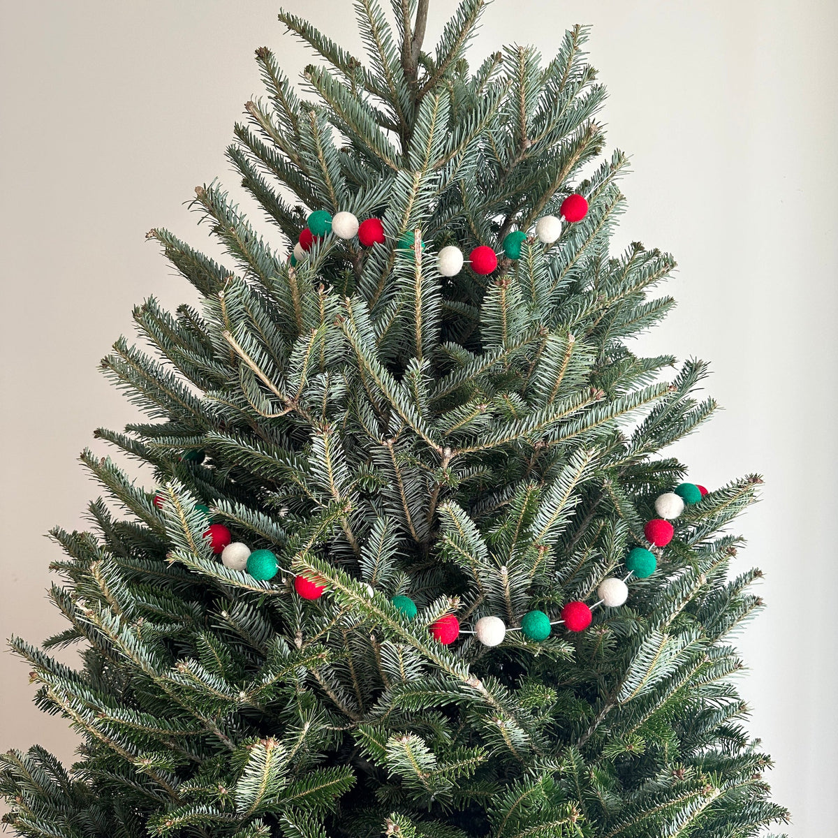 Felt Pompom Ball Christmas Garland – Red, Green & White Wool Felt, 6 ft