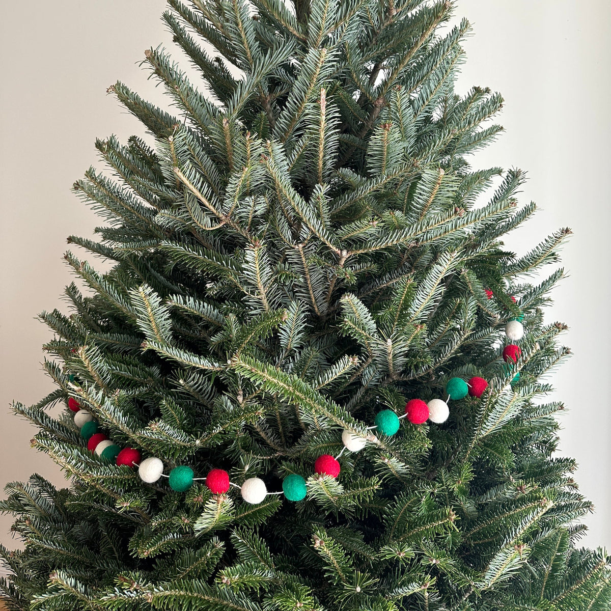 Felt Pompom Ball Christmas Garland – Red, Green & White Wool Felt, 6 ft