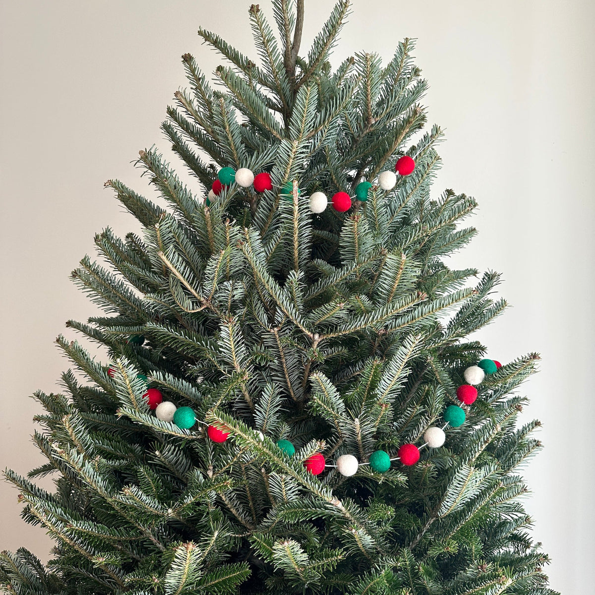 Felt Pompom Ball Christmas Garland – Red, Green & White Wool Felt, 6 ft
