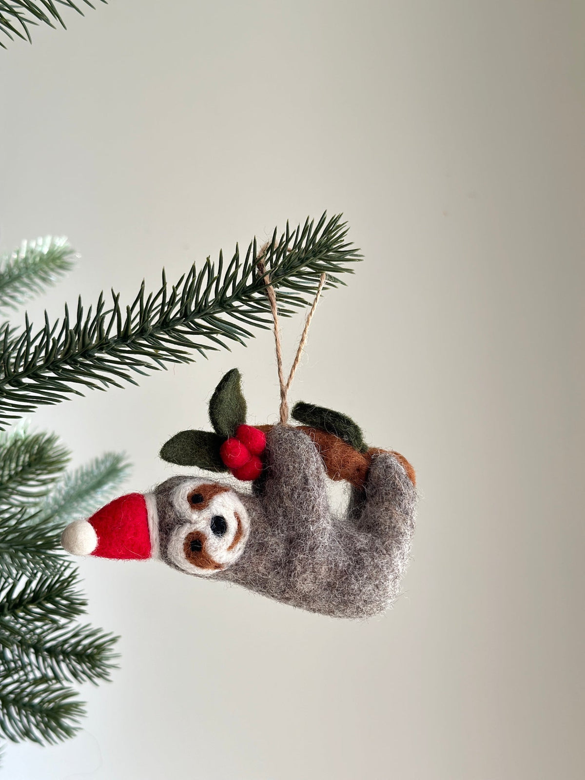 Christmas Sloth Ornament – Handmade Wool Felt Holiday Decor