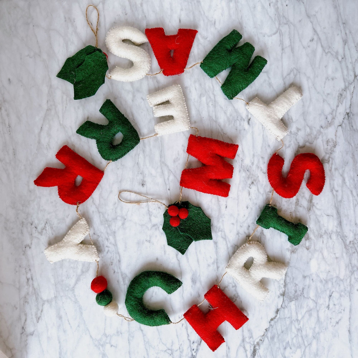 Merry Christmas Felt Garland – Hand-Stitched Wool Felt Letters, 55"