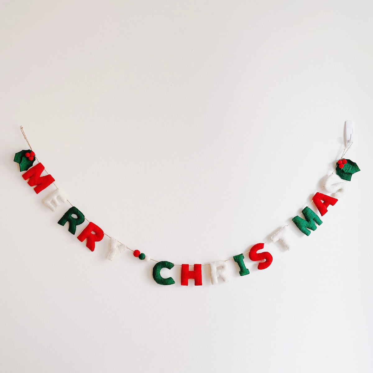 Merry Christmas Felt Garland – Hand-Stitched Wool Felt Letters, 55"