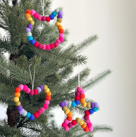Mini Pom Pom Wreath Ornament – Handmade Wool Felt Holiday Decor