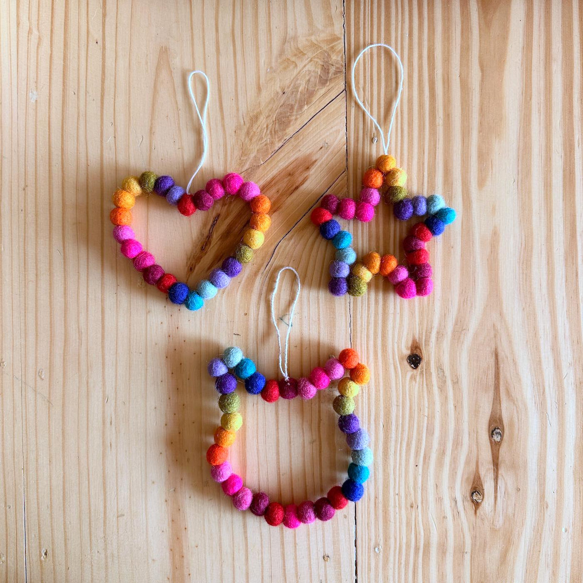 Mini Pom Pom Wreath Ornament – Handmade Wool Felt Holiday Decor