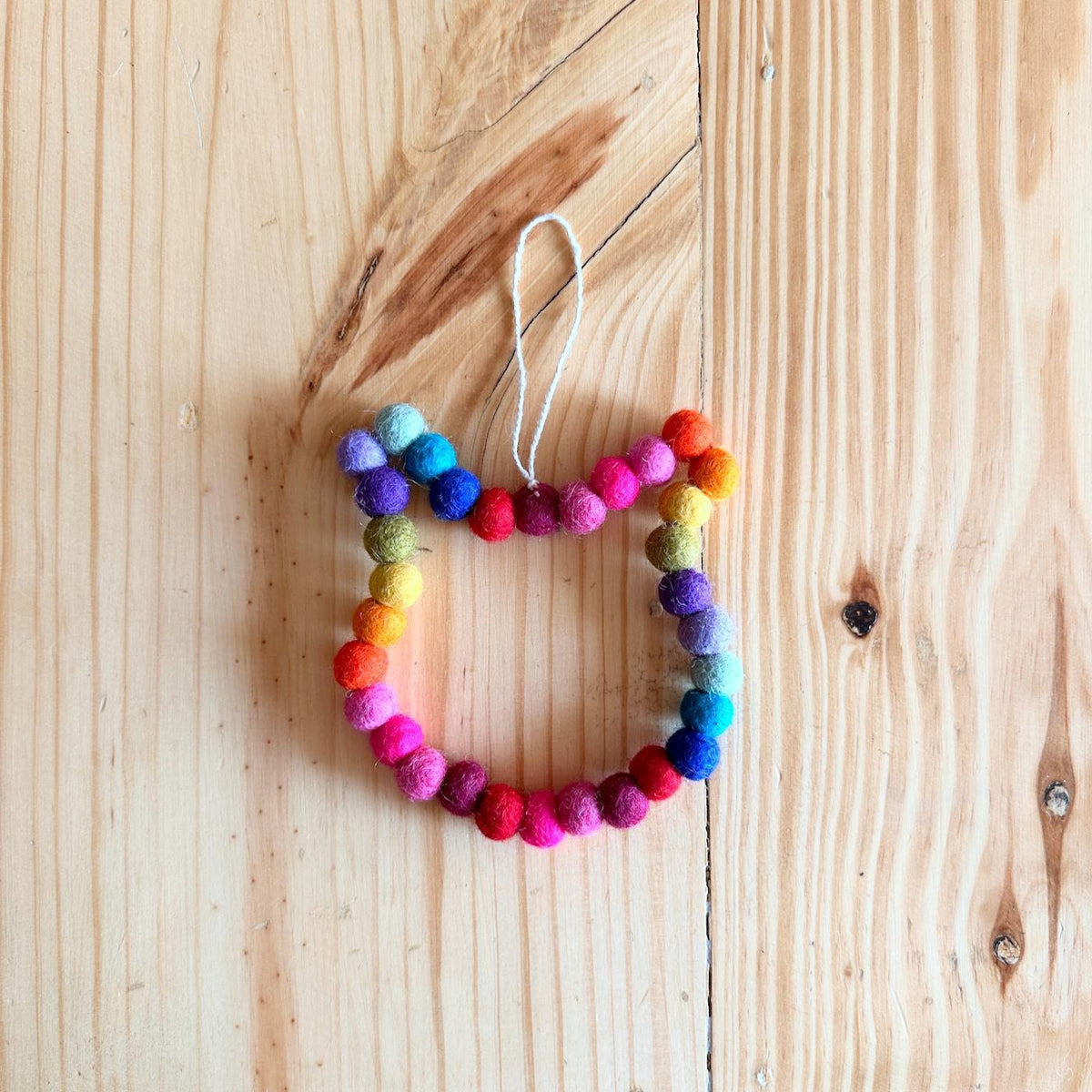 Mini Pom Pom Wreath Ornament – Handmade Wool Felt Holiday Decor