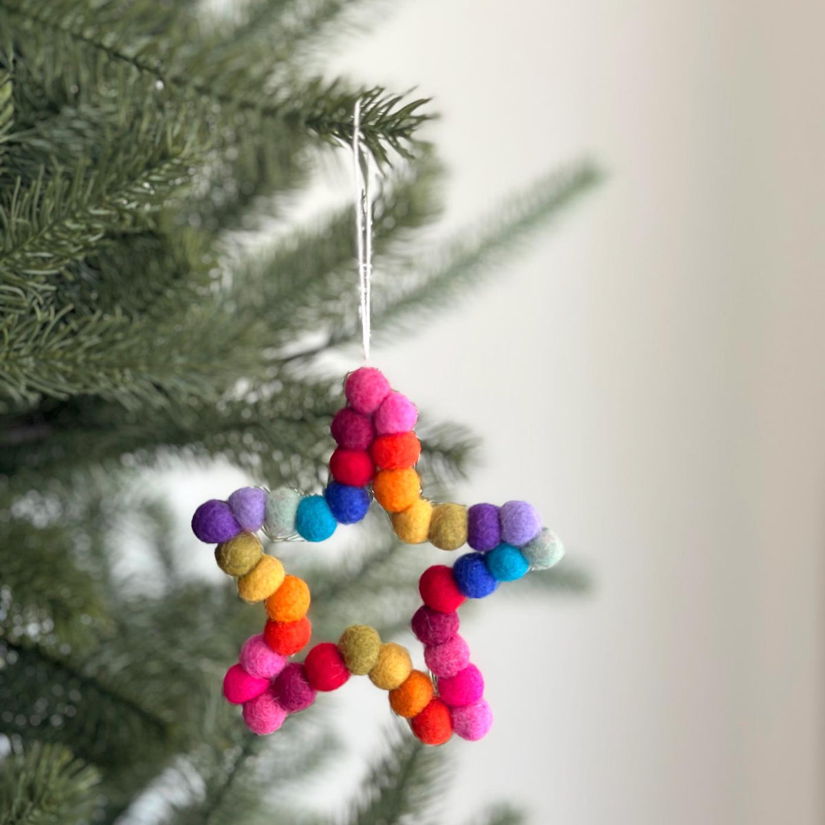 Mini Pom Pom Wreath Ornament – Handmade Wool Felt Holiday Decor