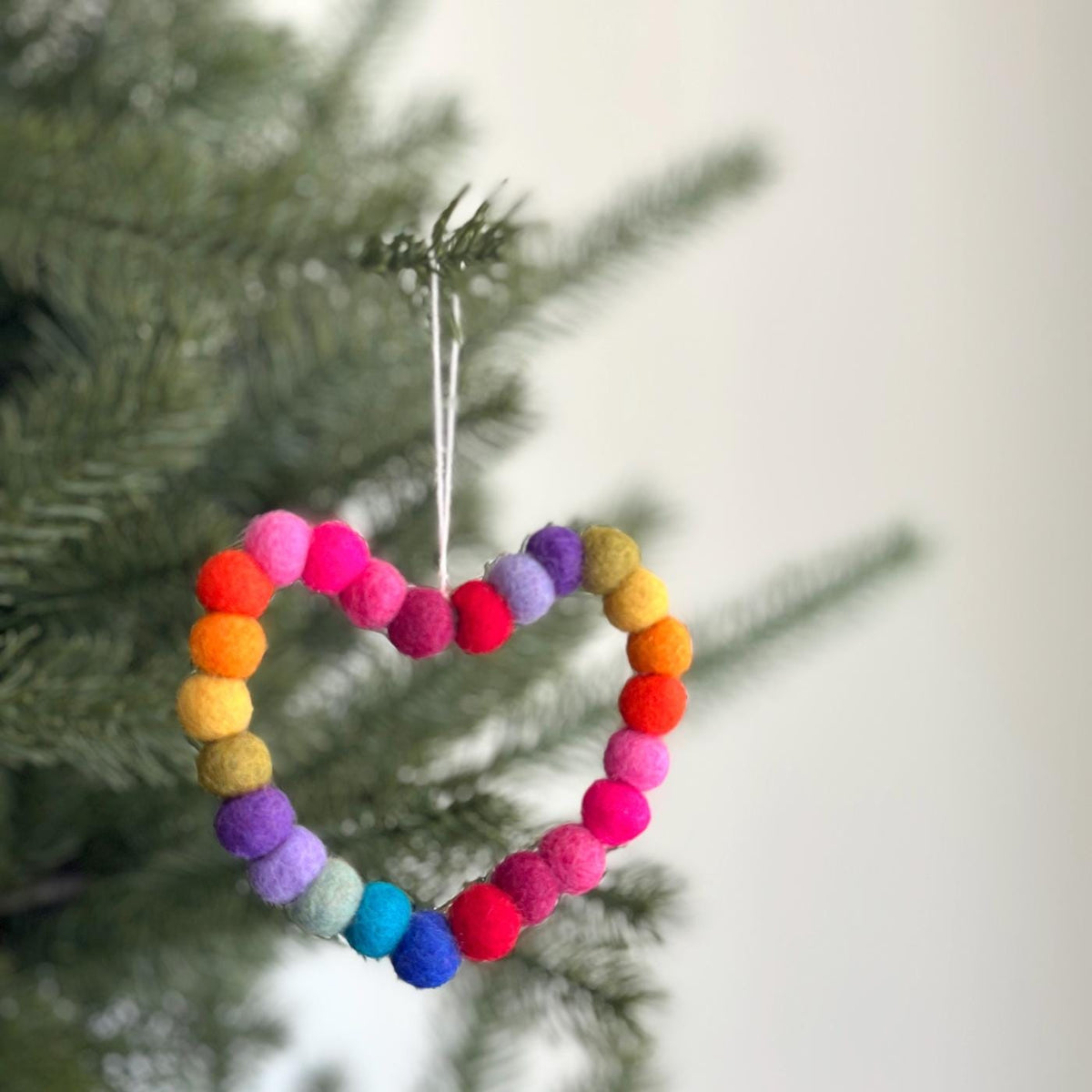 Mini Pom Pom Wreath Ornament – Handmade Wool Felt Holiday Decor