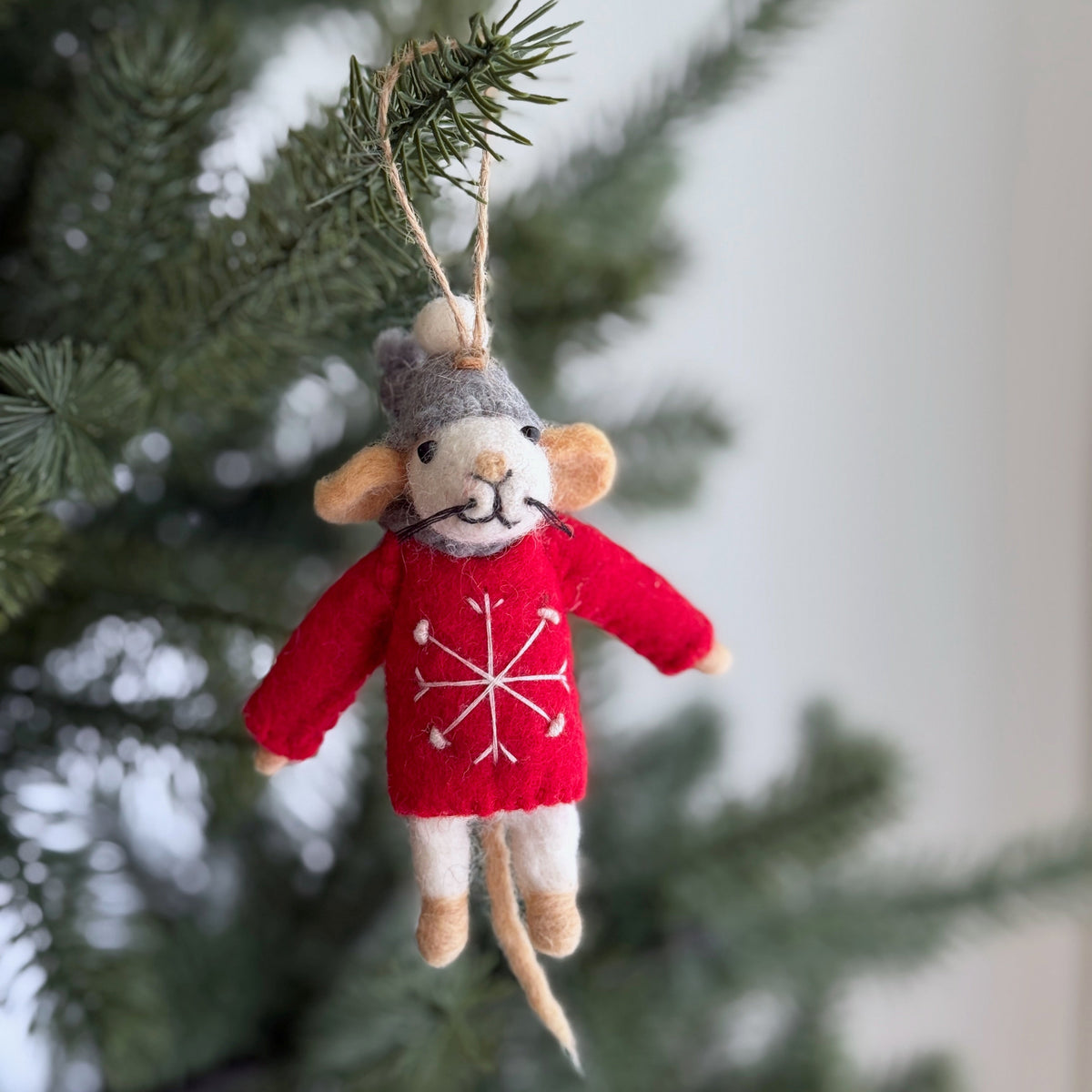 Mouse in Sweater Christmas Ornament Set of 7 – Handmade Wool Felt Rainbow Mice