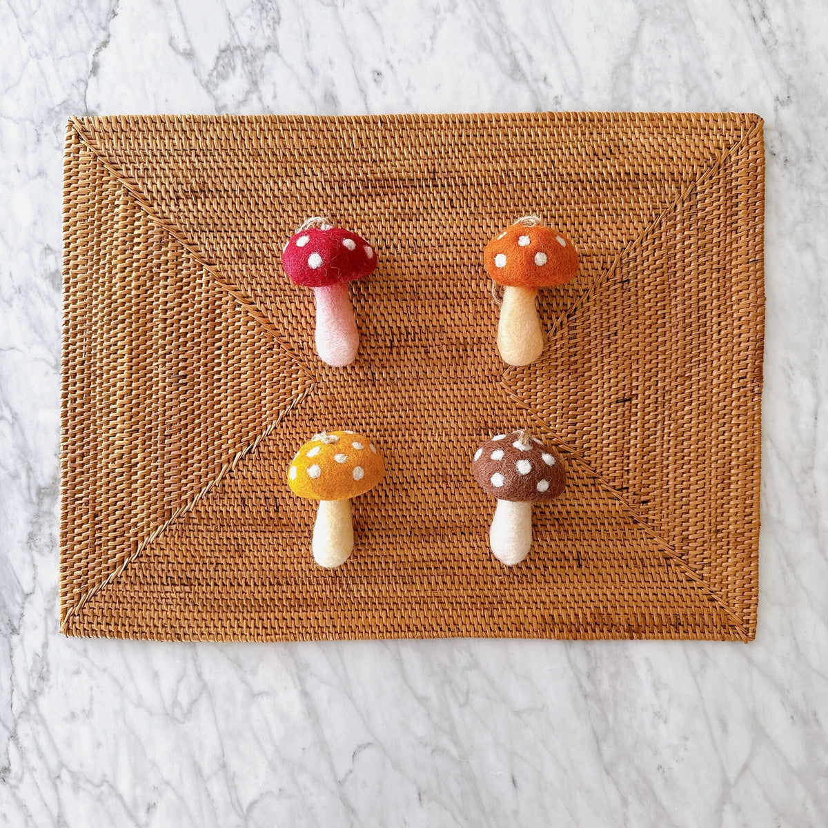 Autumn Mushroom Ornament Set of 4 – Handmade Wool Felt Holiday Decor