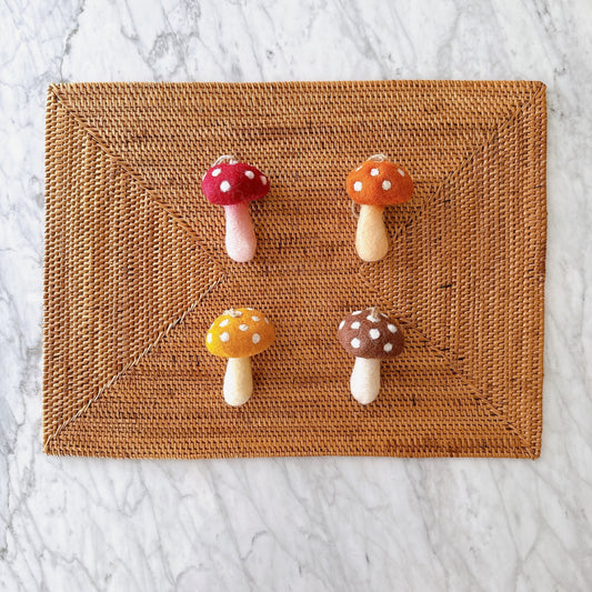 Autumn Mushroom Ornament Set of 4 – Handmade Wool Felt Holiday Decor