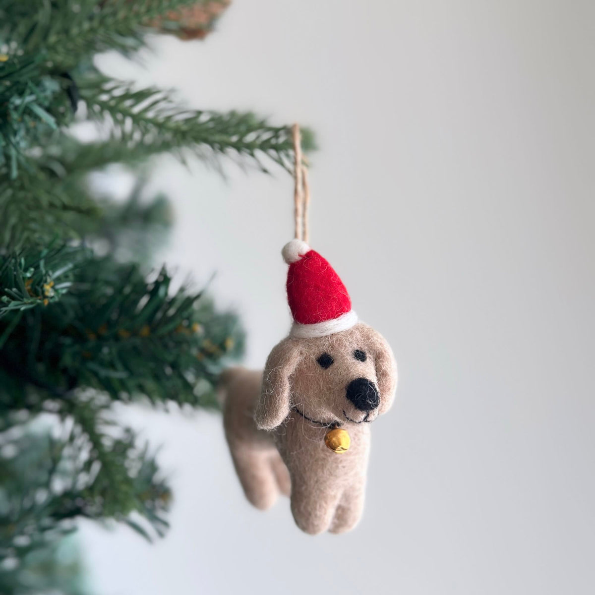 Dachshund with Christmas Hat Ornament – Handmade Wool Felt Holiday Decor