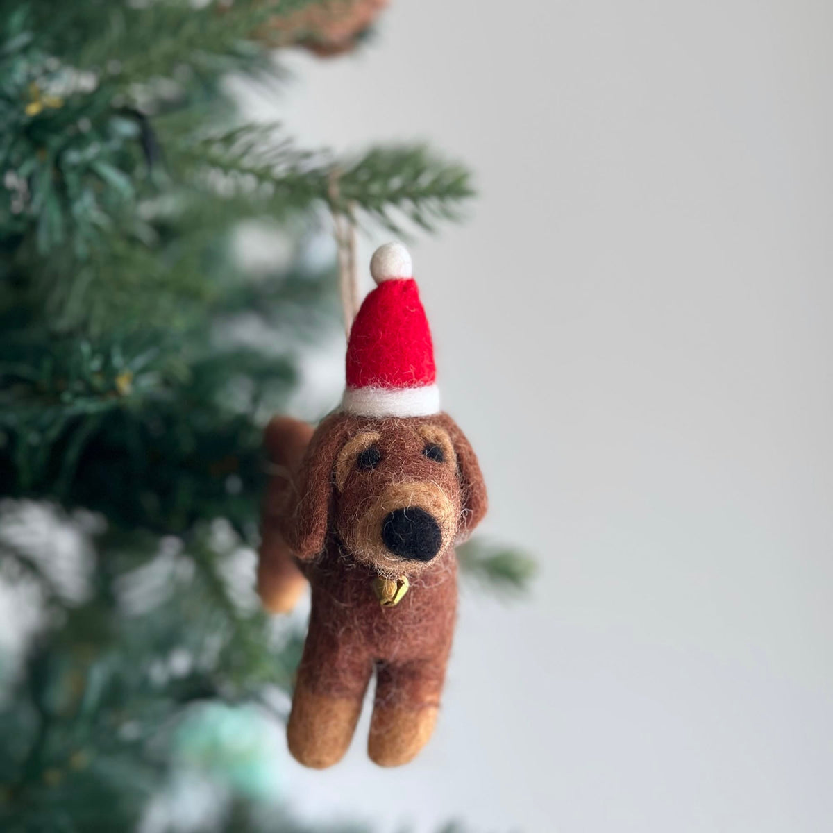 Dachshund with Christmas Hat Ornament – Handmade Wool Felt Holiday Decor