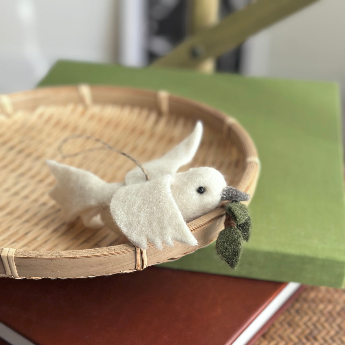 Dove with Olive Twig Ornament – Handmade Wool Felt Holiday Decor