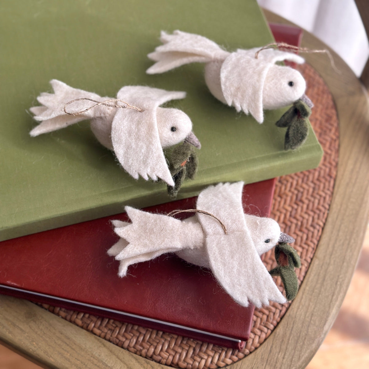 Dove with Olive Twig Ornament – Handmade Wool Felt Holiday Decor