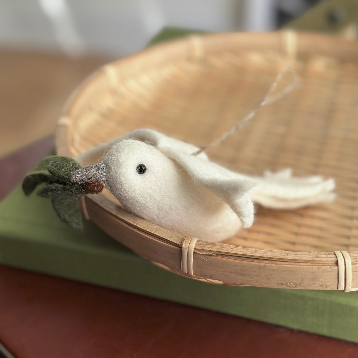 Dove with Olive Twig Ornament – Handmade Wool Felt Holiday Decor