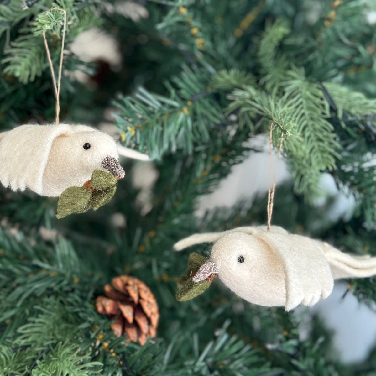 Dove with Olive Twig Ornament – Handmade Wool Felt Holiday Decor