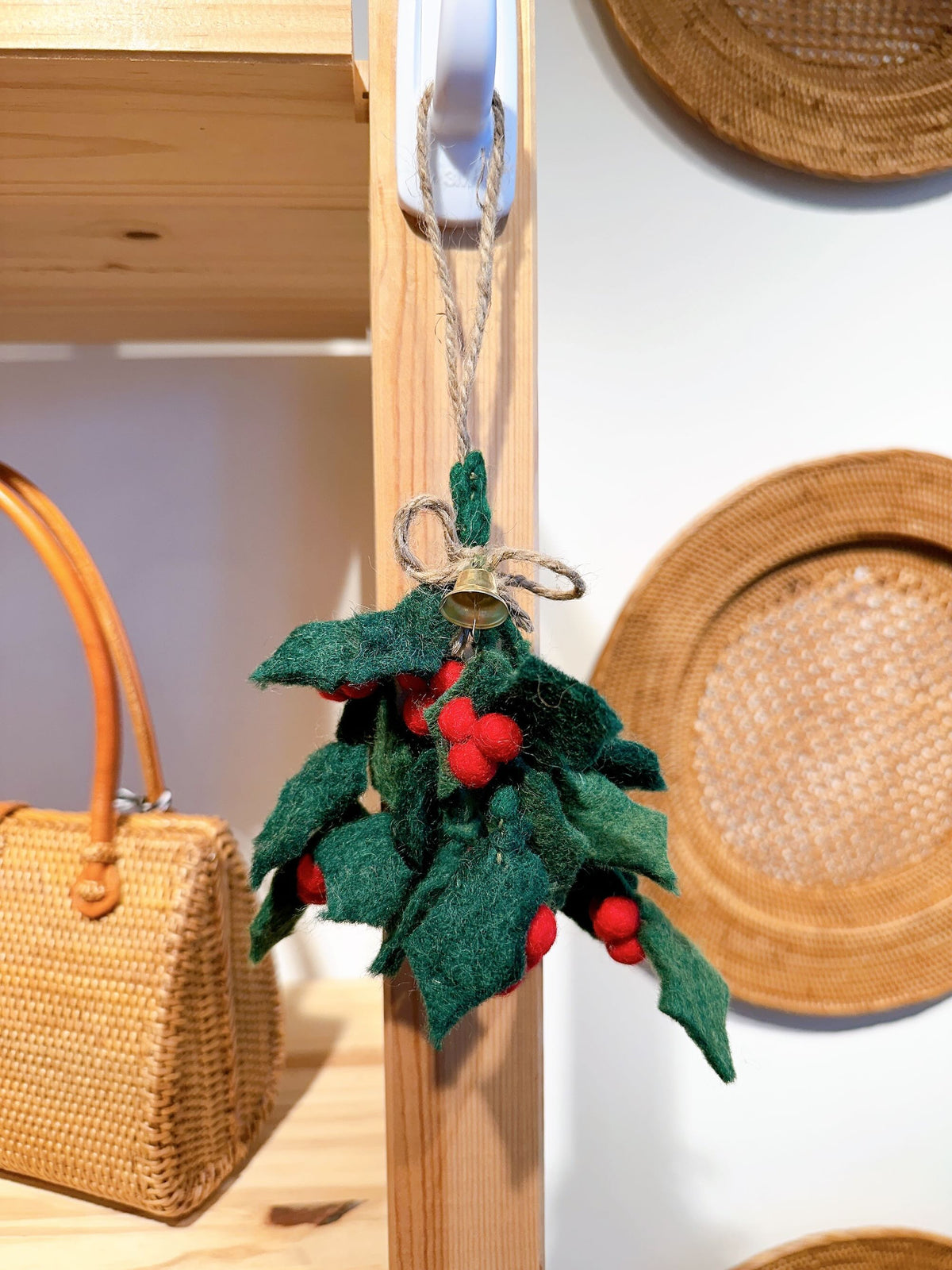 Holly Sprig Ornament – Handmade Wool Felt Holiday Decor