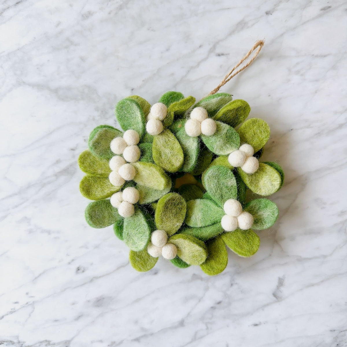 Mini Mistletoe Wreath Ornament – Handmade Wool Felt Holiday Decor
