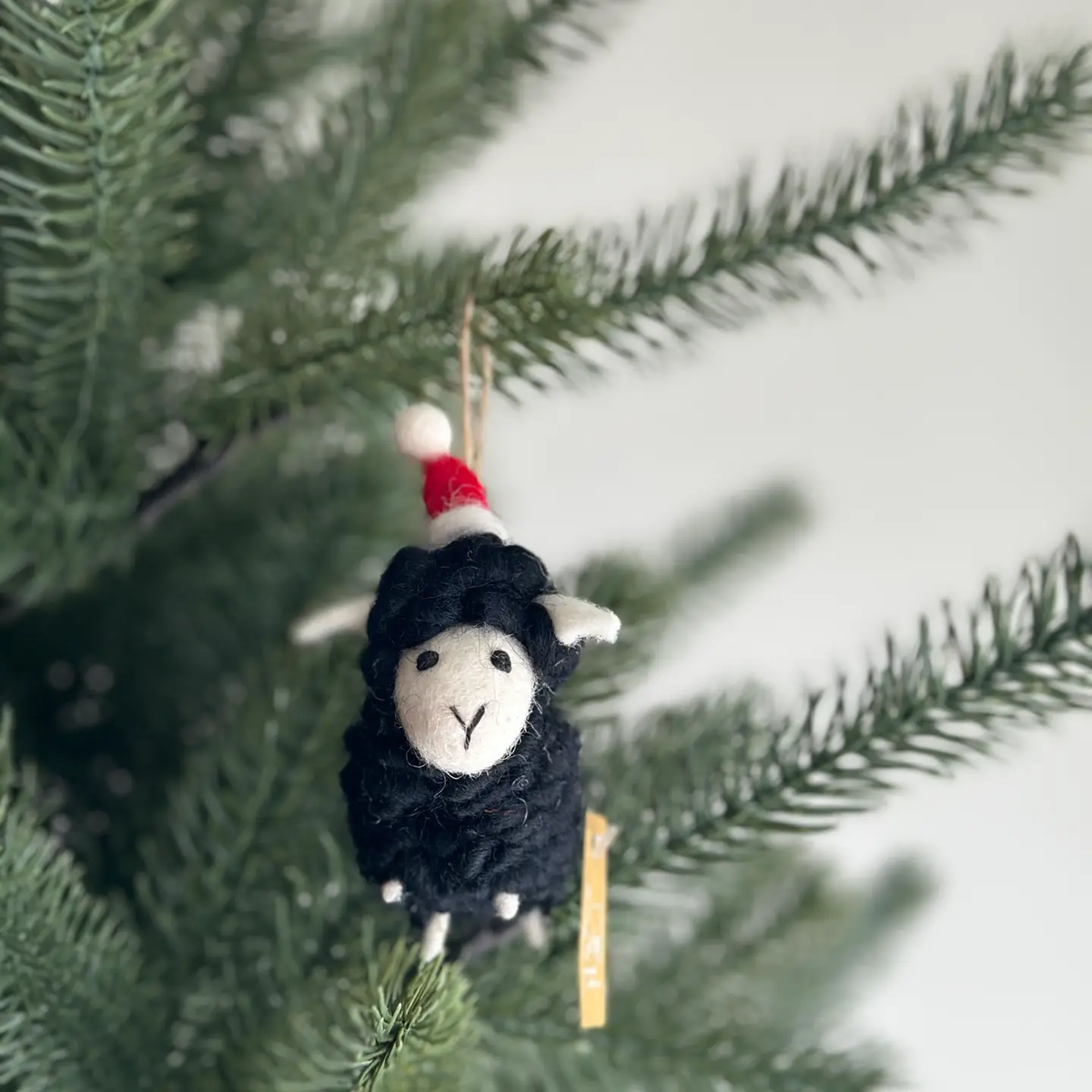 Mini Sheep with Christmas Hat Ornament – Handmade Wool Felt Holiday Decor