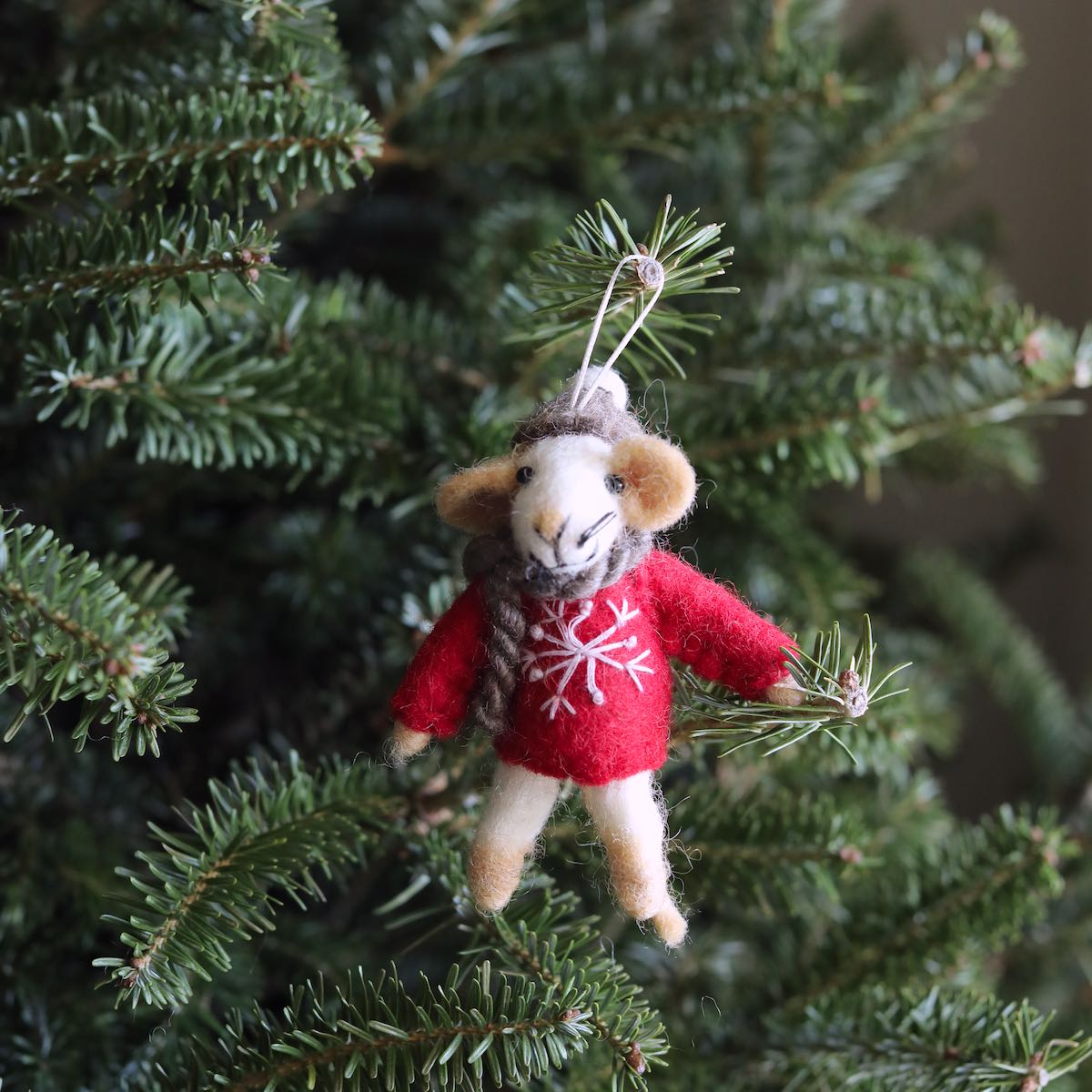 Mouse with Scarf Ornament – Handmade Wool Felt Holiday Decor