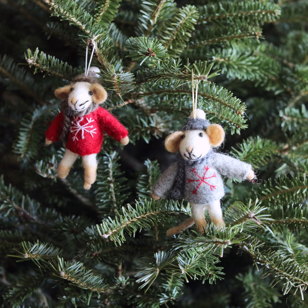 Mouse with Scarf Ornament – Handmade Wool Felt Holiday Decor