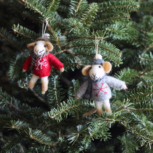 Mouse with Scarf Ornament – Handmade Wool Felt Holiday Decor