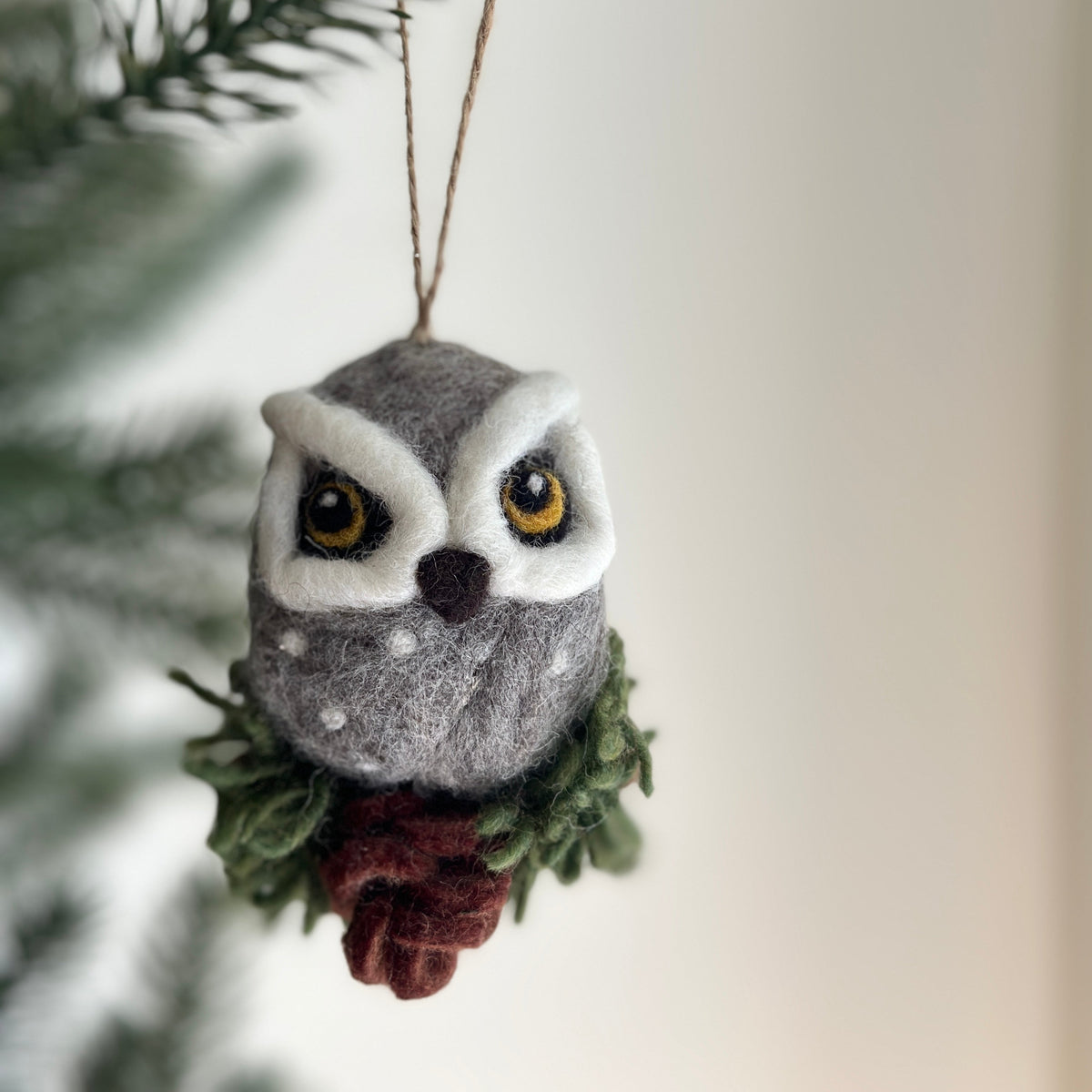 Needle-Felted Owl Ornament – Handmade Wool Felt Holiday Decor