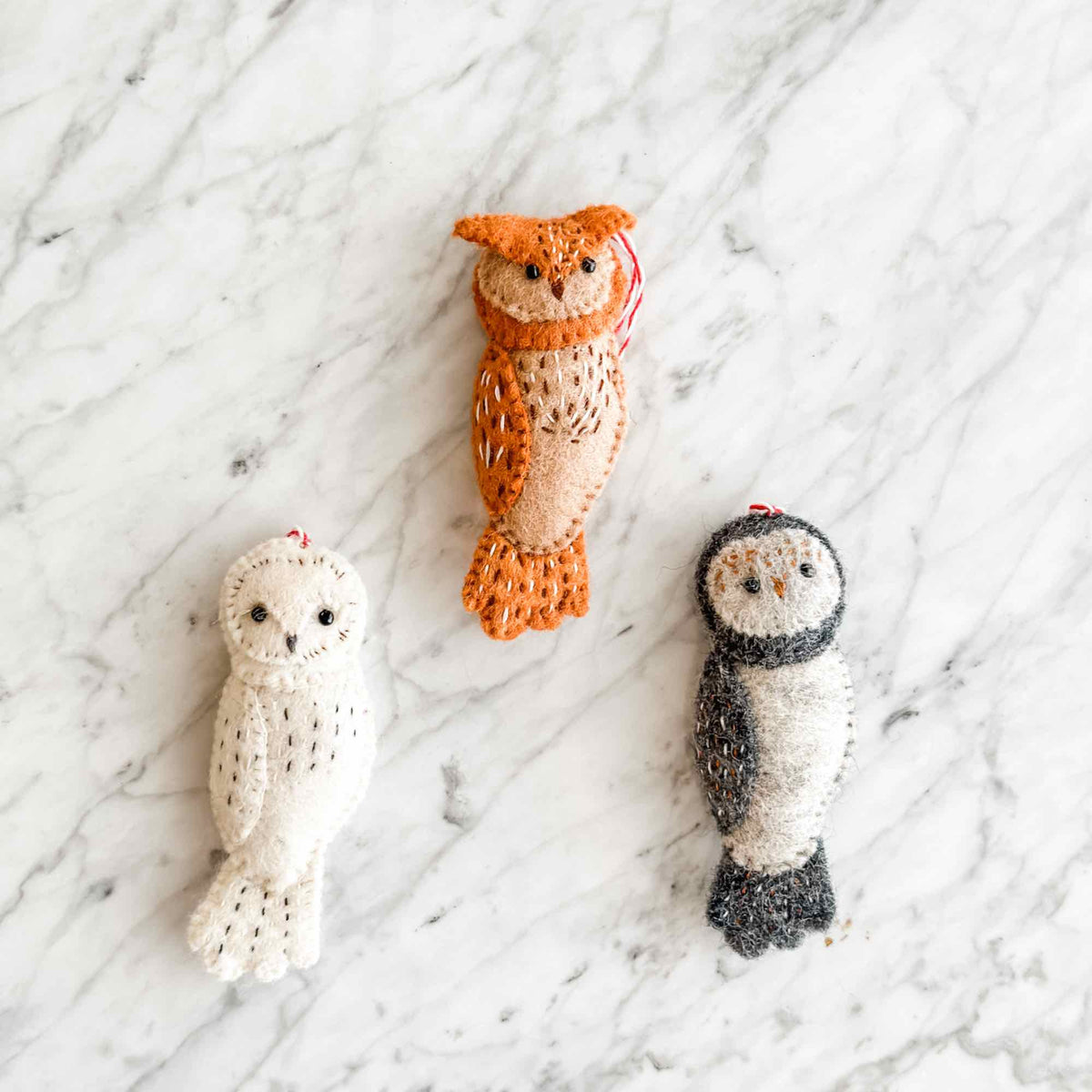 Owl Family Ornament – Handmade Wool Felt Holiday Decor