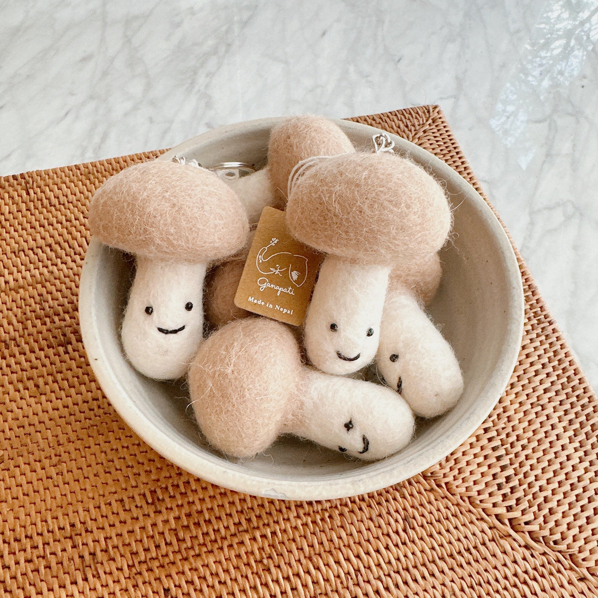 Smiley Mushroom Ornament – Handmade Wool Felt Holiday Decor