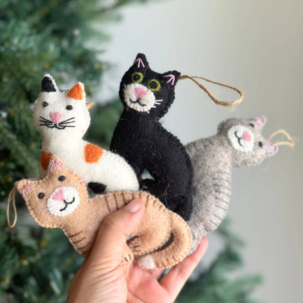 Stitched Cat Ornament – Handmade Wool Felt Holiday Decor