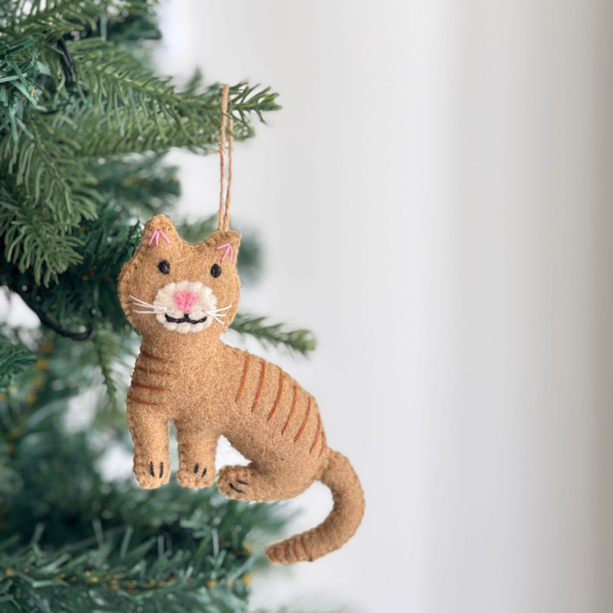 Stitched Cat Ornament – Handmade Wool Felt Holiday Decor