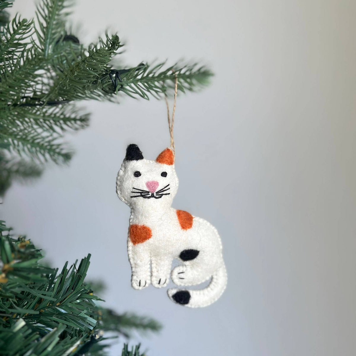 Stitched Cat Ornament – Handmade Wool Felt Holiday Decor