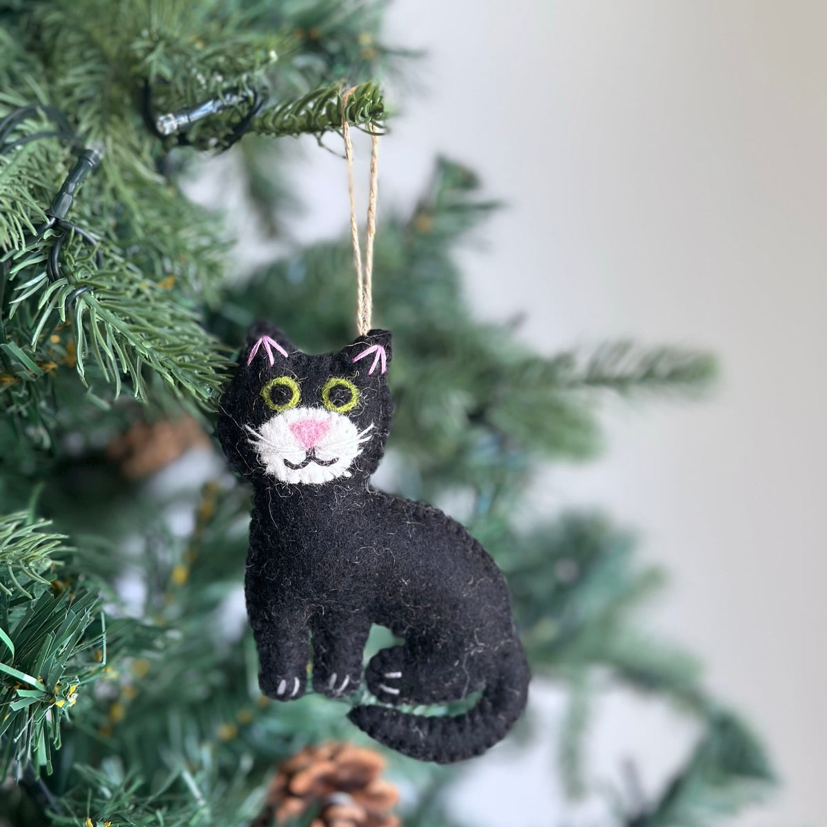 Stitched Cat Ornament – Handmade Wool Felt Holiday Decor