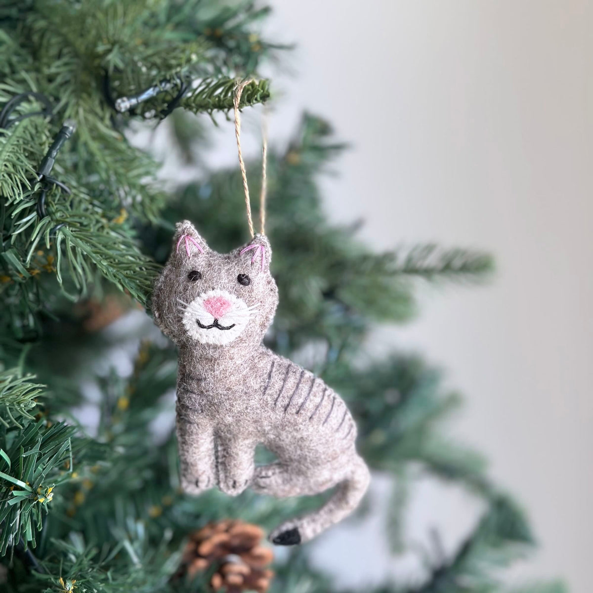 Stitched Cat Ornament – Handmade Wool Felt Holiday Decor