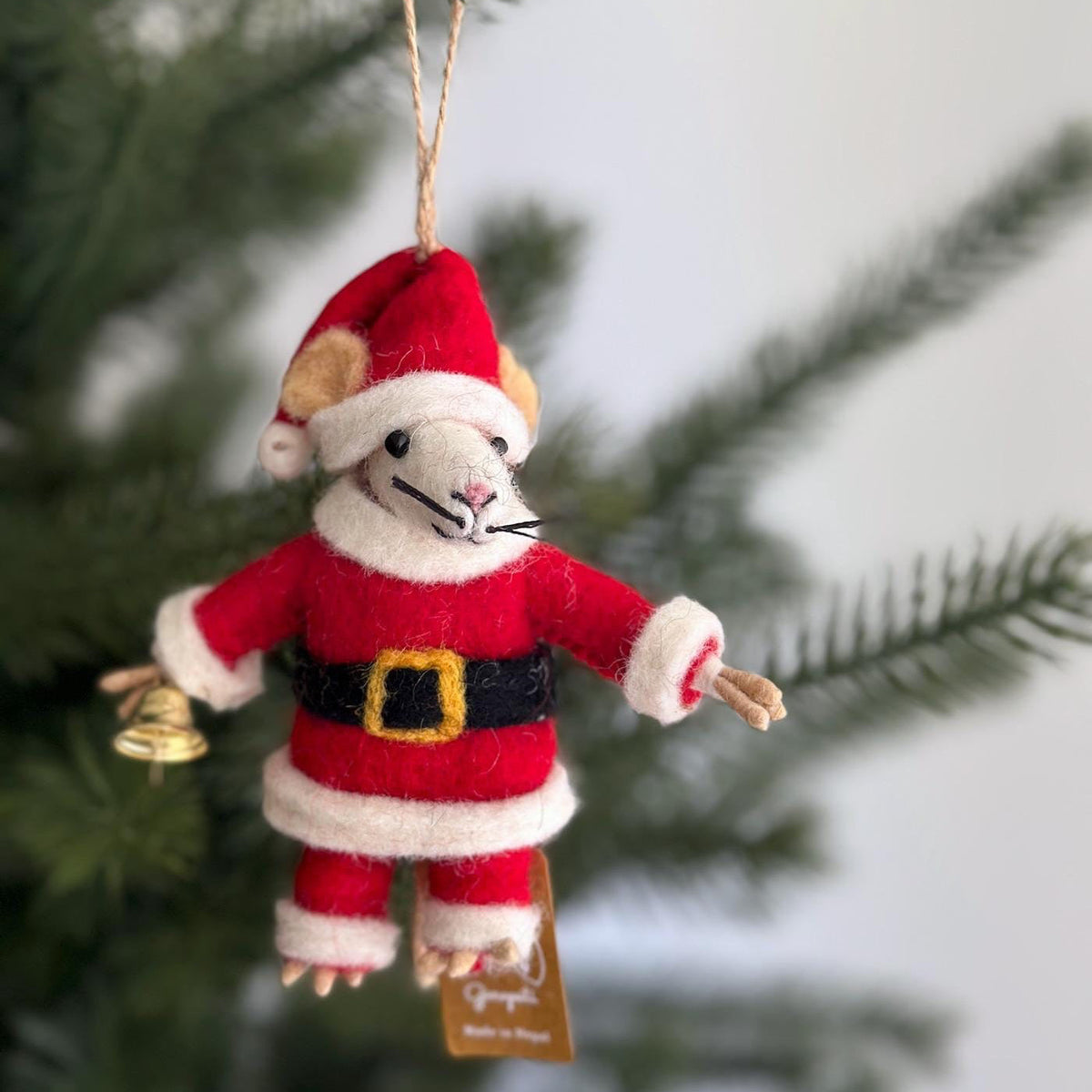 Santa Mouse Ornament – Handmade Wool Felt Holiday Decor